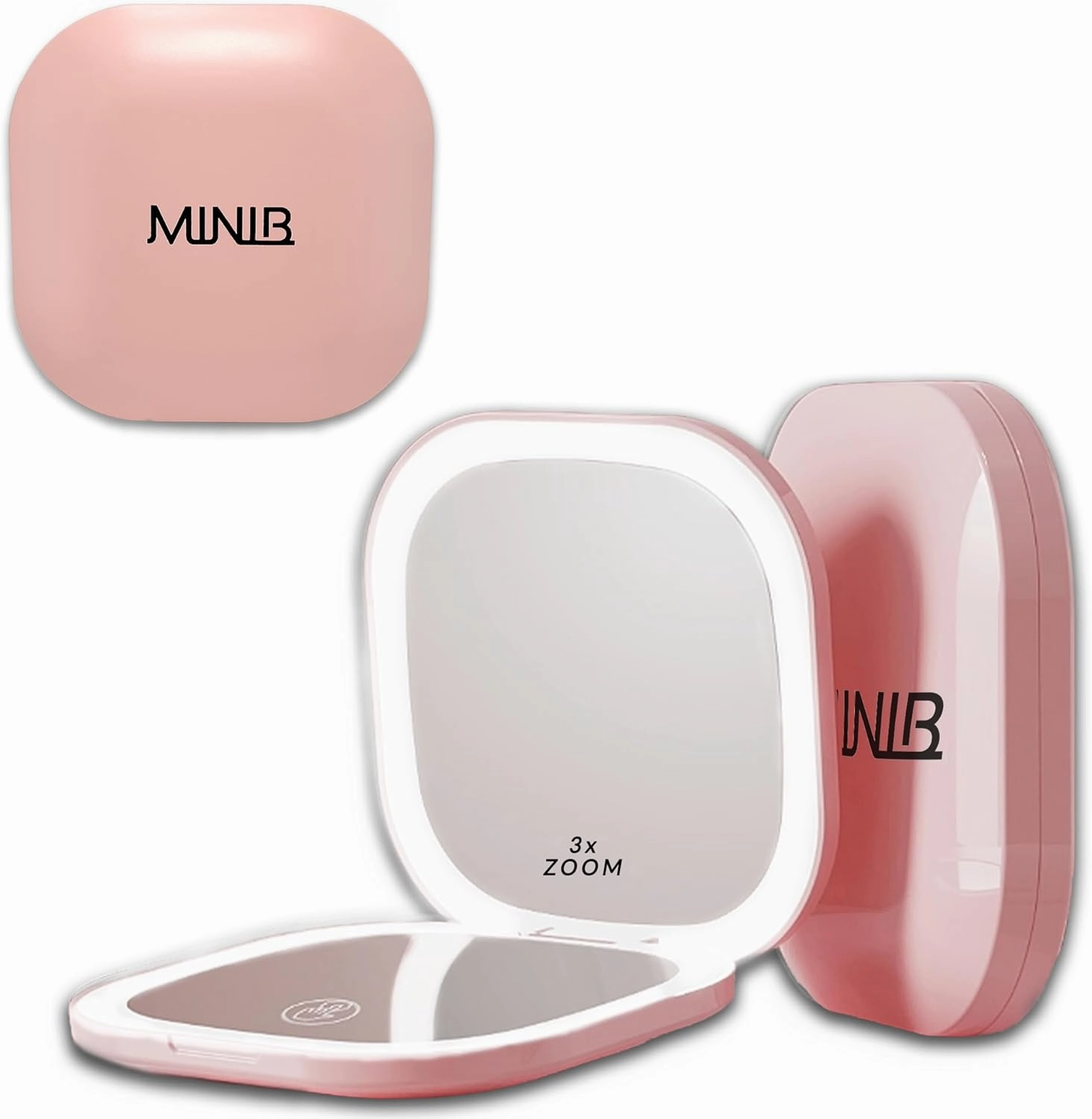 Compact Makeup Mirror – LED Lighted Travel Mirror, 1X/3X Magnifying, USB-C Rechargeable, Portable Pocket Mirror for Purse, Desk, or Gift (Pink)