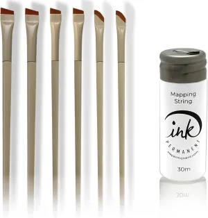 Complete Eyebrow Bundle – Pre-Inked Mapping String   6 Angled Brushes for Microblading, Powder & Pomade
