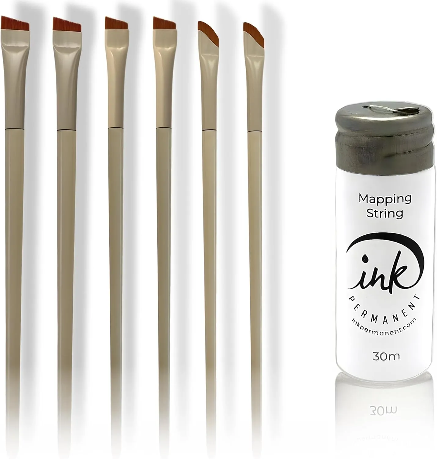 Complete Eyebrow Bundle – Pre-Inked Mapping String   6 Angled Brushes for Microblading, Powder & Pomade