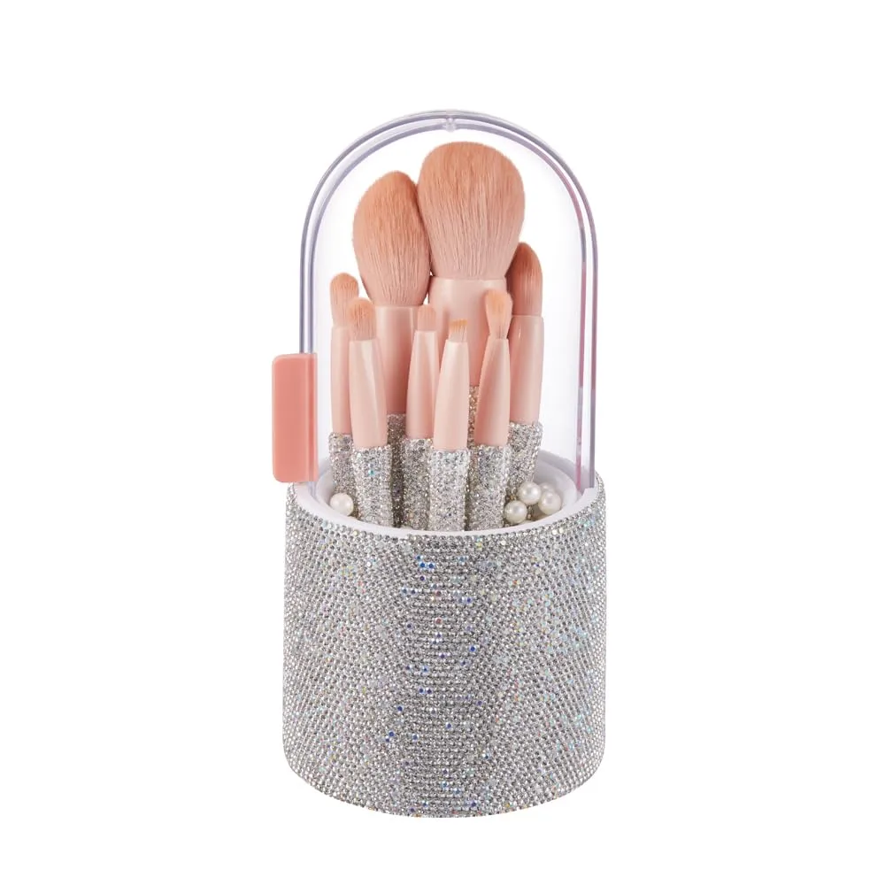 COSHINE Blingbling Luxurious Professional Makeup Brush Set, 8 pcs Full Complete Function Cosmetic Brushes with Shiny Diamond Holder