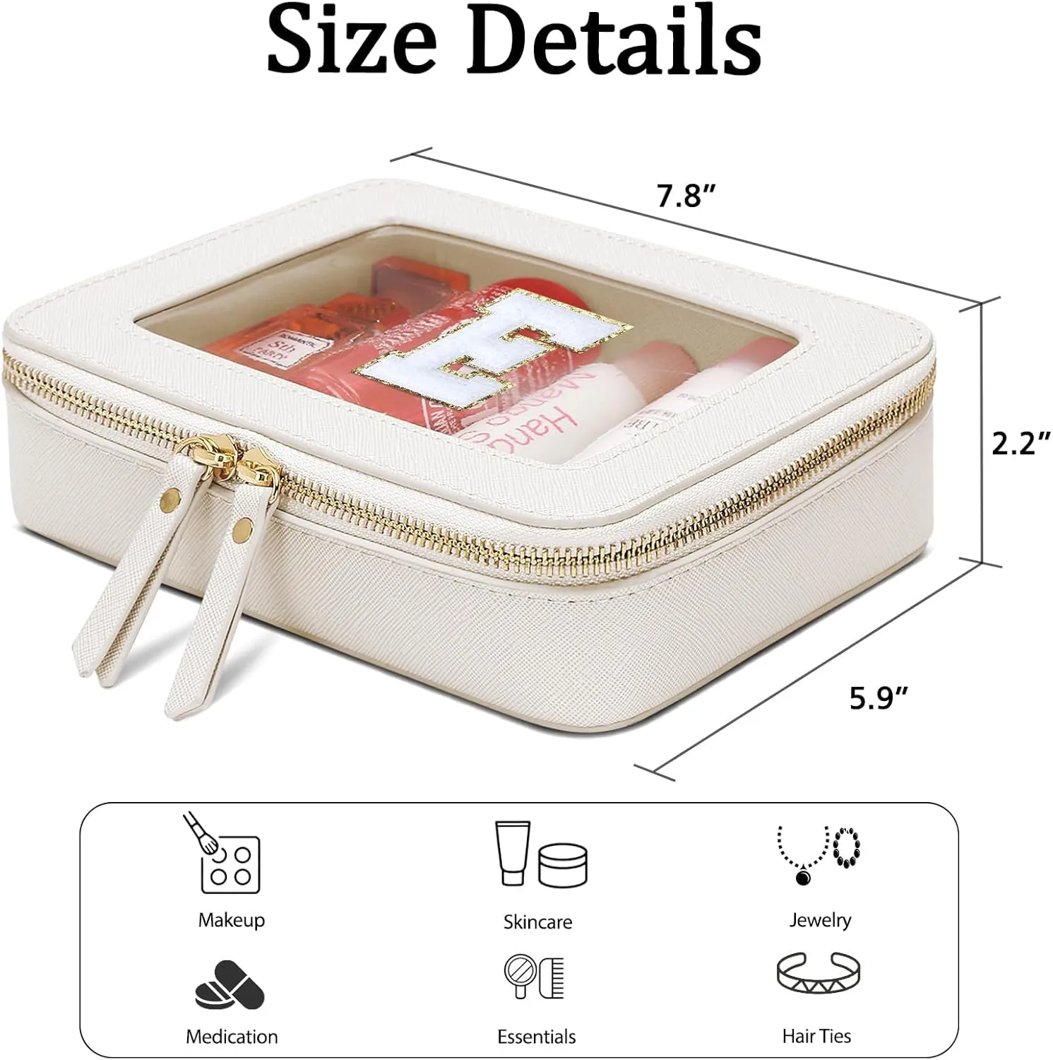 Cosmetic Bags for Women - Initial Toiletry Bag for Girls with Zipper, Clear & Potable Makeup Bag for Travel, Cosmetic Pouch Perfect Gifts for Graduation (Beige, E)