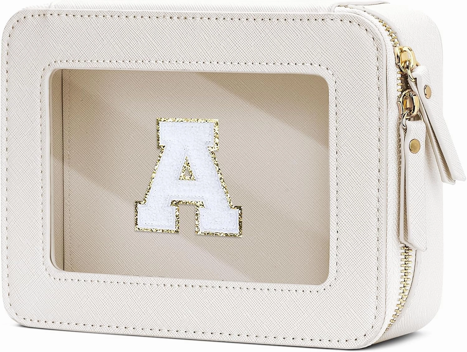 Cosmetic Bags for Women - Initial Toiletry Bag for Girls with Zipper, Clear & Potable Makeup Bag for Travel, Cosmetic Pouch Perfect Gifts for Graduation (Beige, A)