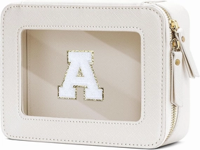 Cosmetic Bags for Women - Initial Toiletry Bag for Girls with Zipper, Clear & Potable Makeup Bag for Travel, Cosmetic Pouch Perfect Gifts for Graduation (Beige, A)