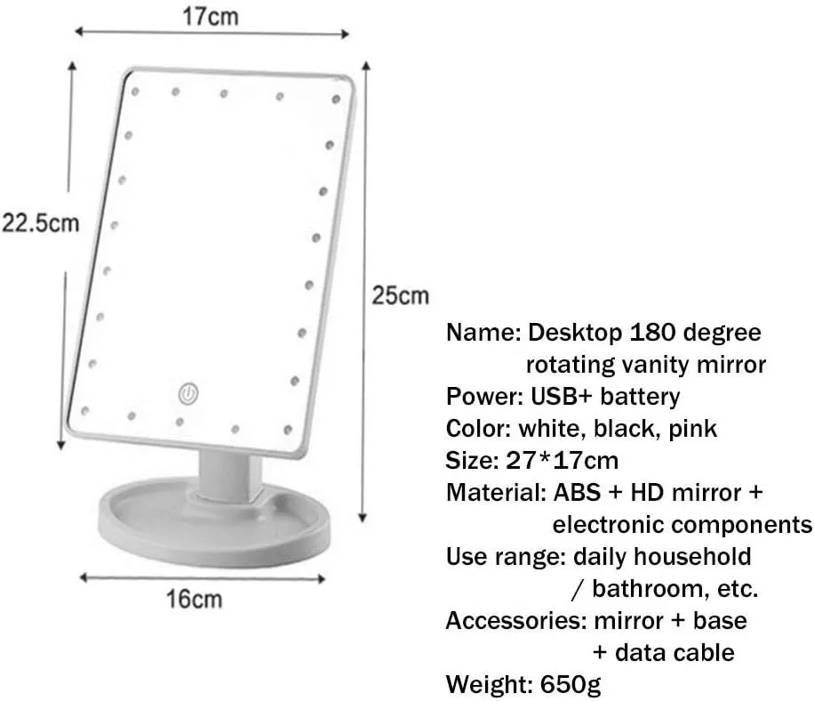 Countertop Cosmetic Dressing Table Makeup Mirror with Lights Travel Makeup Mirror 10X Magnifying LED Makeup Mirror 180°Rotation with Lights Desk Free Standing Portable