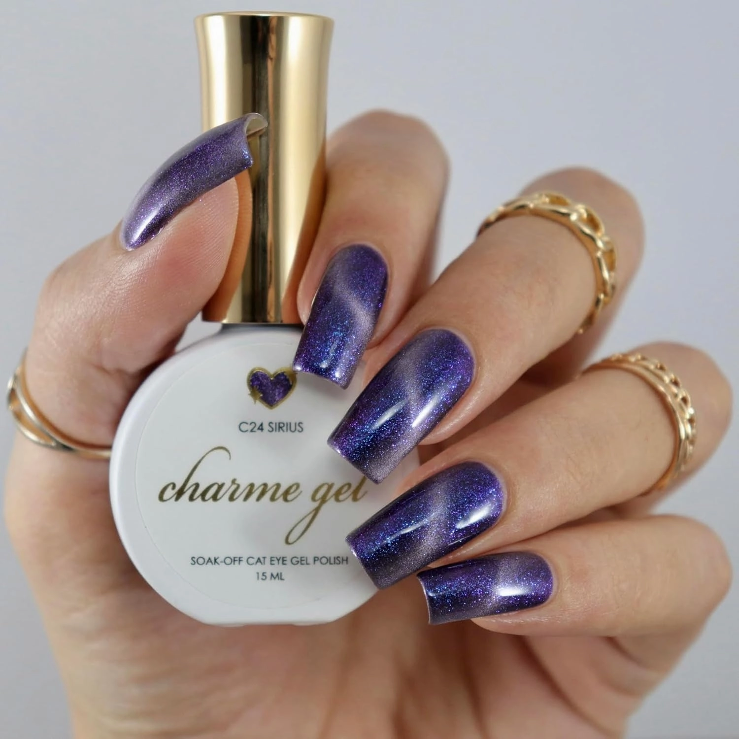 Daily Charme C23 Astra Velvet Galaxy Cat Eye Magnetic Gel Nail Polish 15ml, Soak Off UV Led Gel Nail Polish, Home DIY/Nail Salon Manicure (Deep Plum Purple)