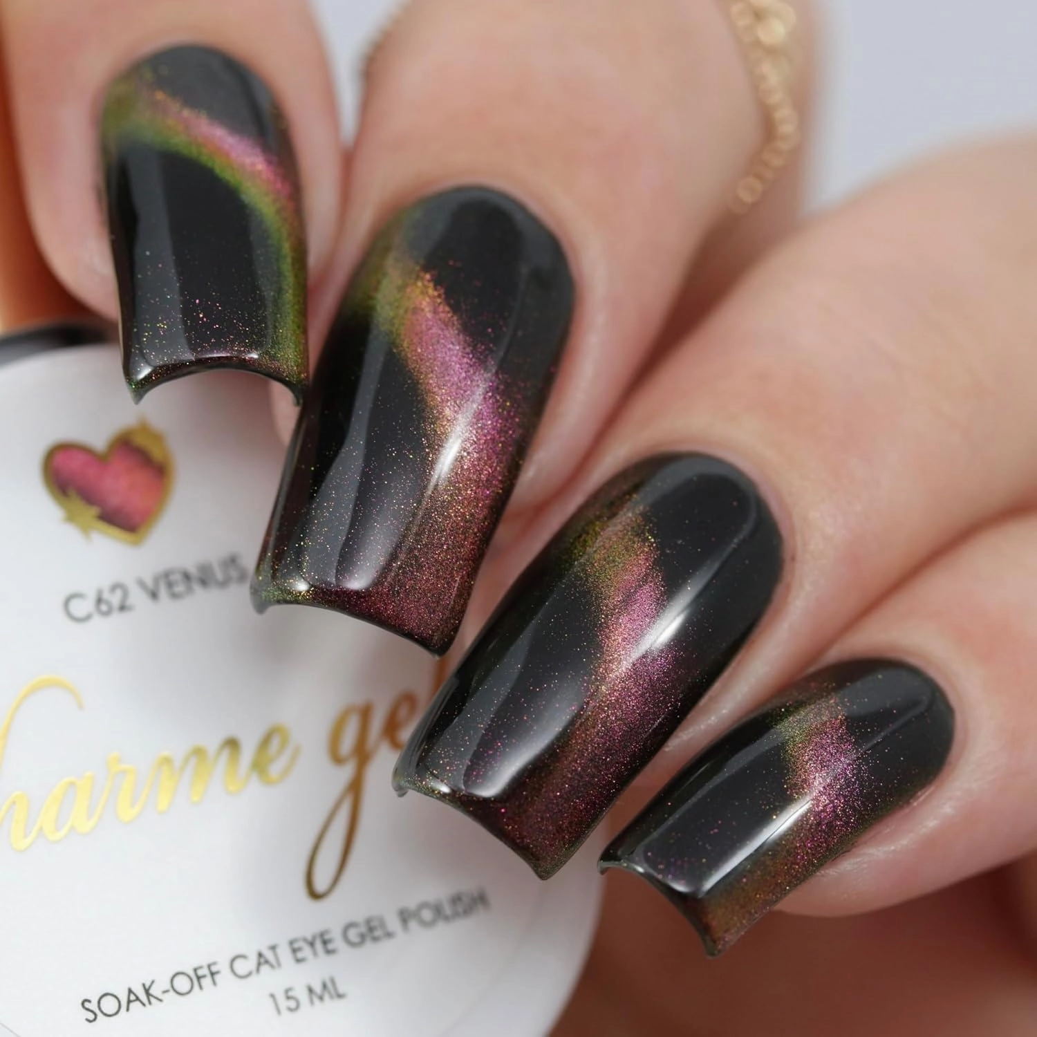 Daily Charme C62 Venus Velvet Chameleon Cat Eye Magnetic Gel Nail Polish 15ml, Color Shifting Soak Off UV Led Gel Nail Polish, Home DIY/Nail Salon Manicure (Light Rose Gold)