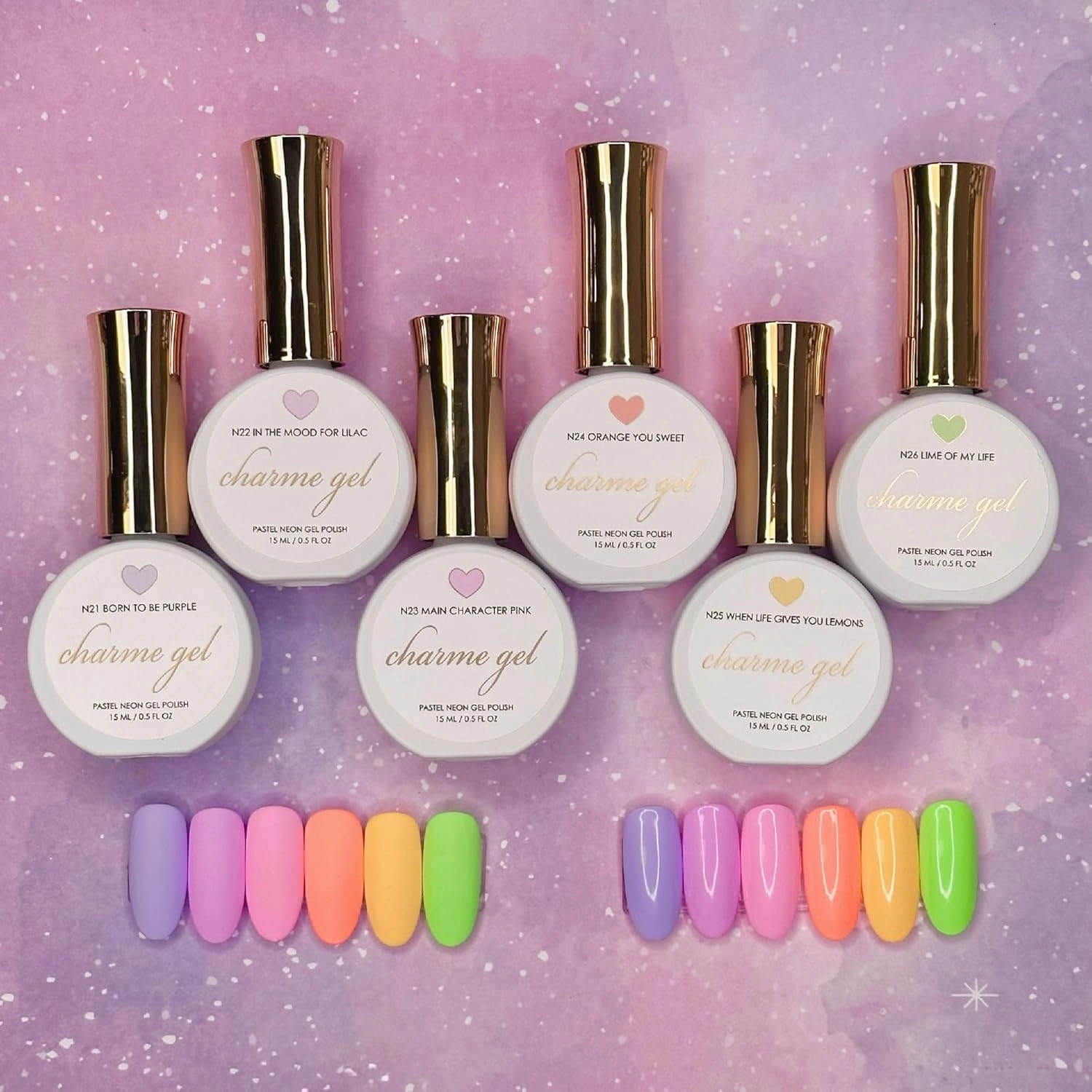 Daily Charme N22 In the Mood for Lilac Pastel Neon Soak Off UV Led 15mL Charme Gel Nail Polish, Home DIY/Nail Salon Manicure (Lilac Purple)