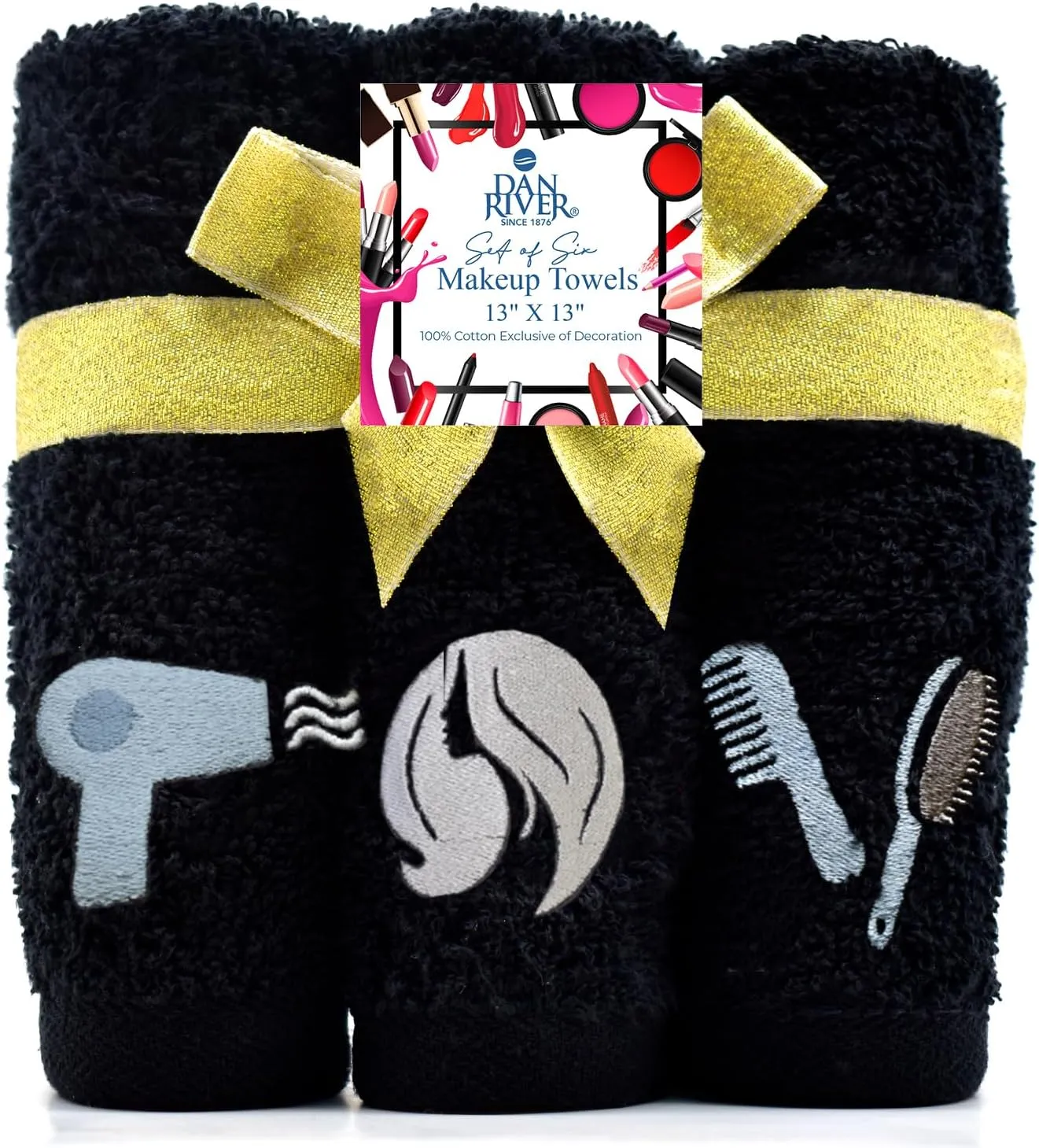DAN RIVER Makeup Towel 100% Spun Cotton - (Pack of 6) Luxuriously Soft Reusable Makeup Remover Cloth, Facial Cleansing Cloth, of 6 13x13 Inch, Black Towels – Salon
