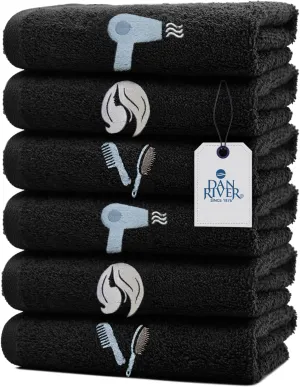 DAN RIVER Makeup Towel 100% Spun Cotton - (Pack of 6) Luxuriously Soft Reusable Makeup Remover Cloth, Facial Cleansing Cloth, of 6 13x13 Inch, Black Towels – Salon