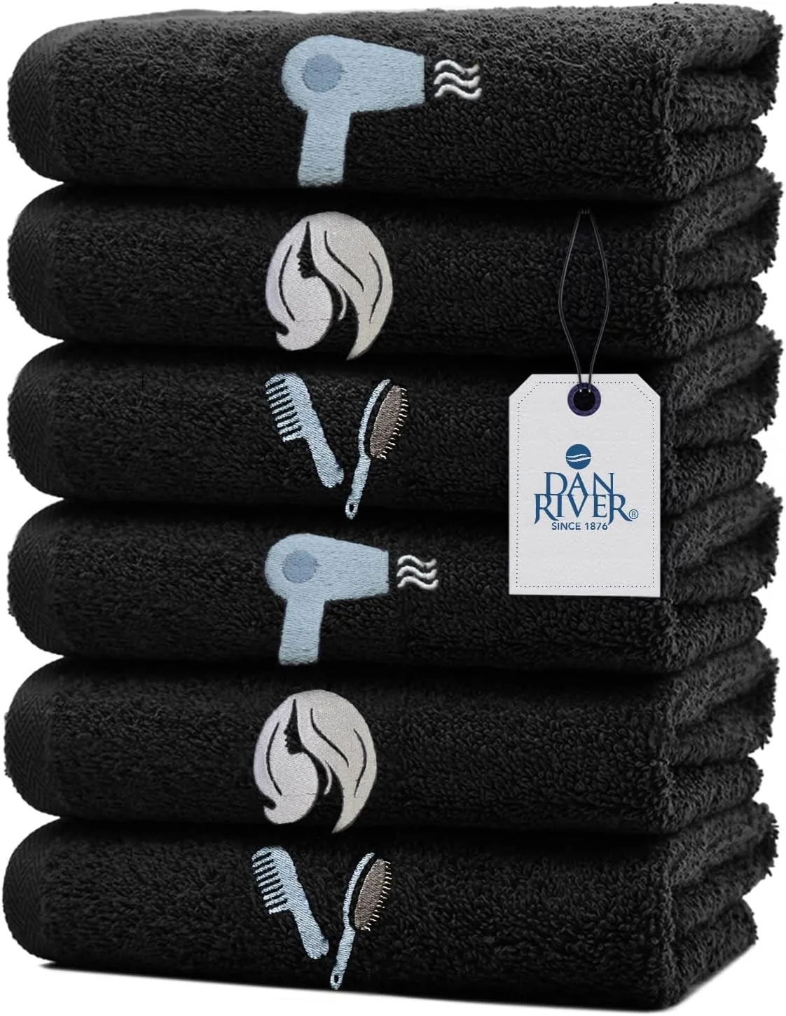 DAN RIVER Makeup Towel 100% Spun Cotton - (Pack of 6) Luxuriously Soft Reusable Makeup Remover Cloth, Facial Cleansing Cloth, of 6 13x13 Inch, Black Towels – Salon