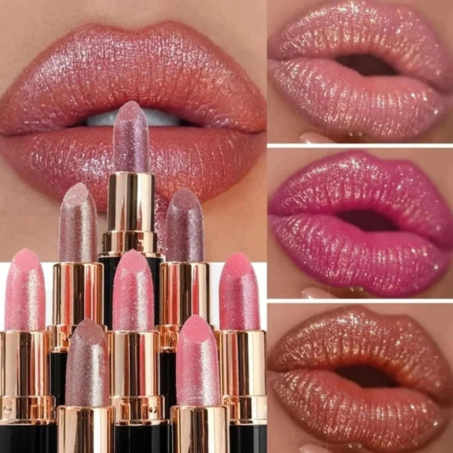 Decisivte Diamond Lip Gloss Glitter Lipstick,Tenddaily Compariston Diamond Lip Gloss Glitter Lipstick Waterproof Long-Lasting,Lightweight Hydrating Formula Metallic for Women (2*#01)