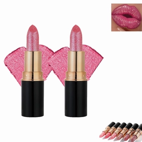 Decisivte Diamond Lip Gloss Glitter Lipstick,Tenddaily Compariston Diamond Lip Gloss Glitter Lipstick Waterproof Long-Lasting,Lightweight Hydrating Formula Metallic for Women (2*#03)