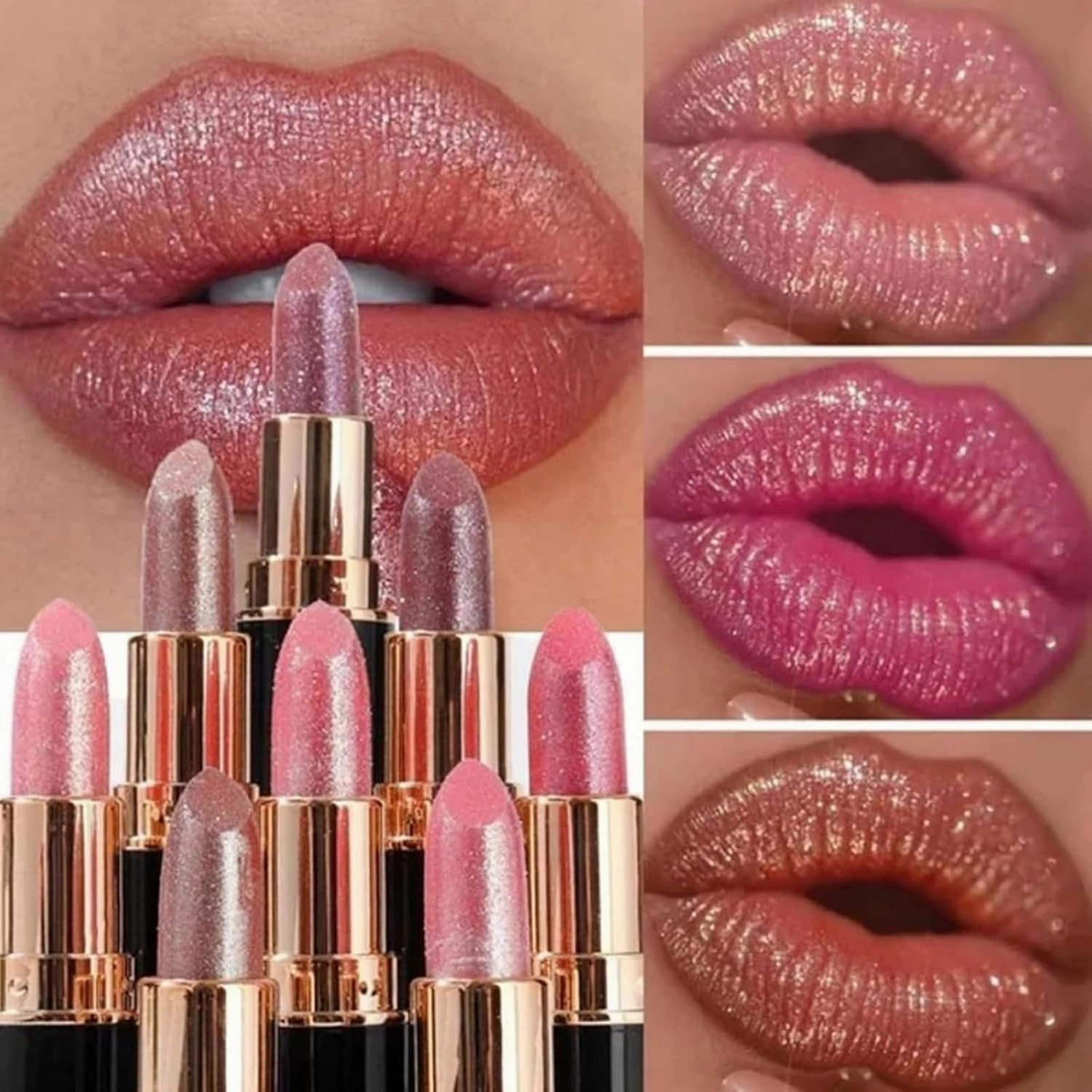 Decisivte Diamond Lip Gloss Glitter Lipstick,Tenddaily Compariston Diamond Lip Gloss Glitter Lipstick Waterproof Long-Lasting,Lightweight Hydrating Formula Metallic for Women (2*#03)