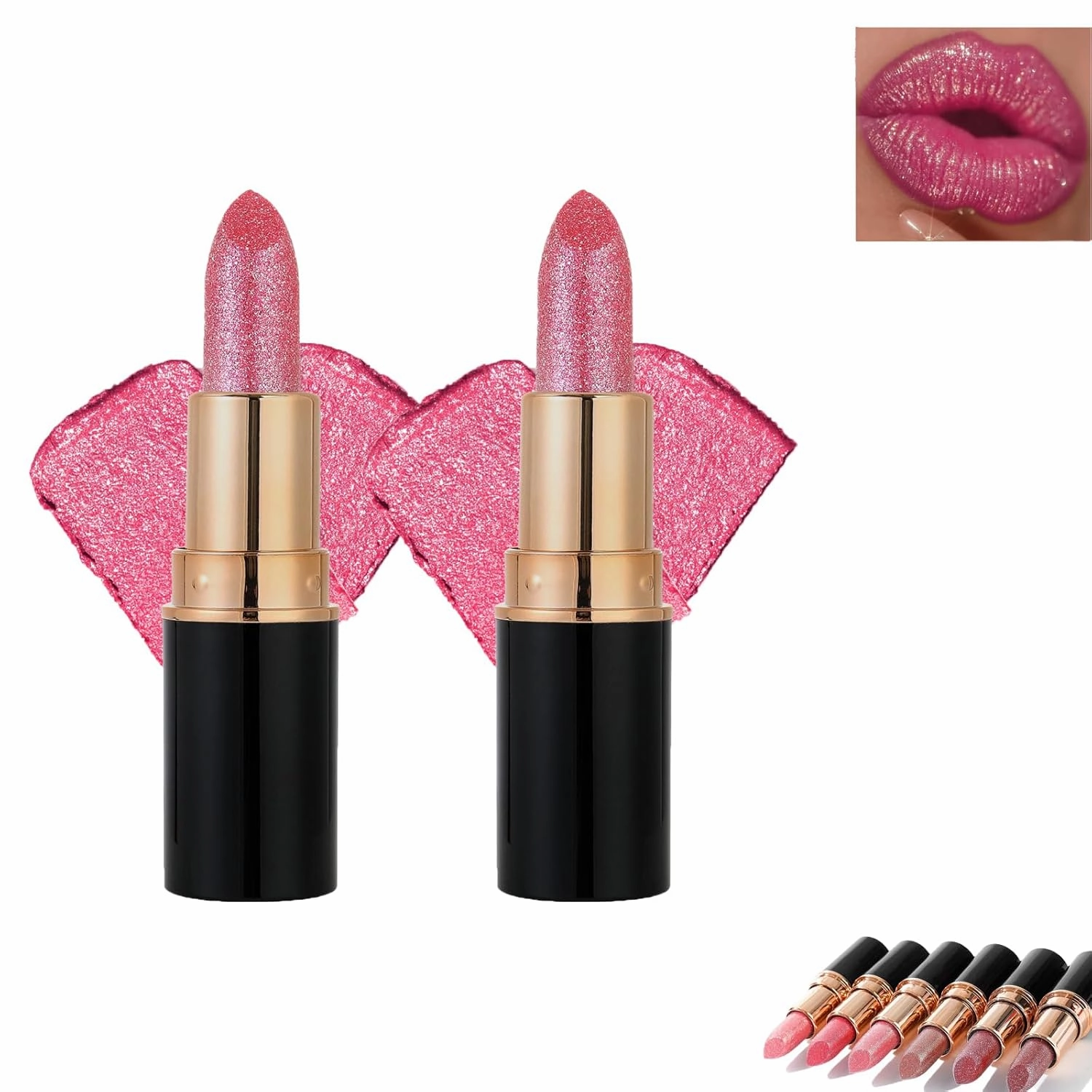 Decisivte Diamond Lip Gloss Glitter Lipstick,Tenddaily Compariston Diamond Lip Gloss Glitter Lipstick Waterproof Long-Lasting,Lightweight Hydrating Formula Metallic for Women (2*#03)