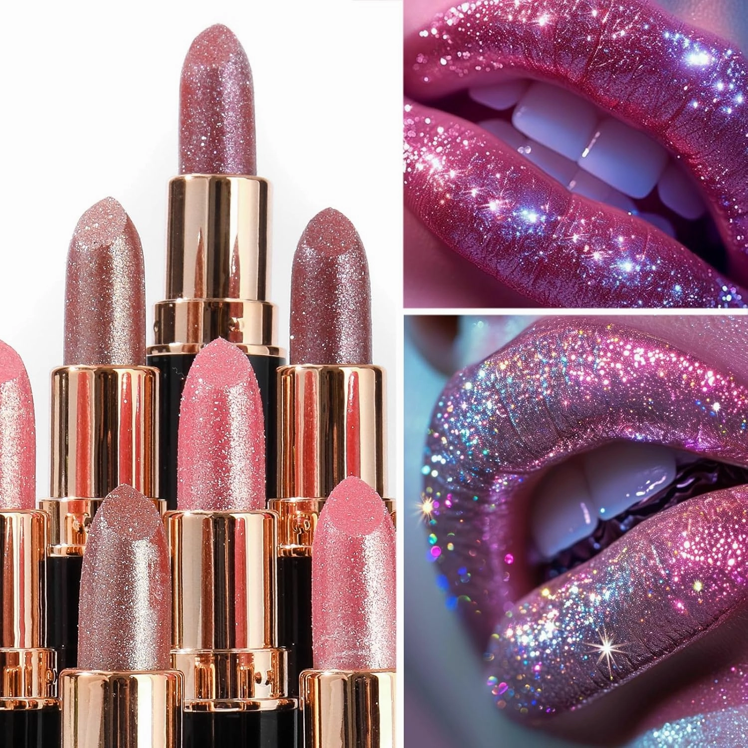 Decisivte Diamond Lip Gloss Glitter Lipstick,Tenddaily Compariston Diamond Lip Gloss Glitter Lipstick Waterproof Long-Lasting,Lightweight Hydrating Formula Metallic for Women (2*#03)