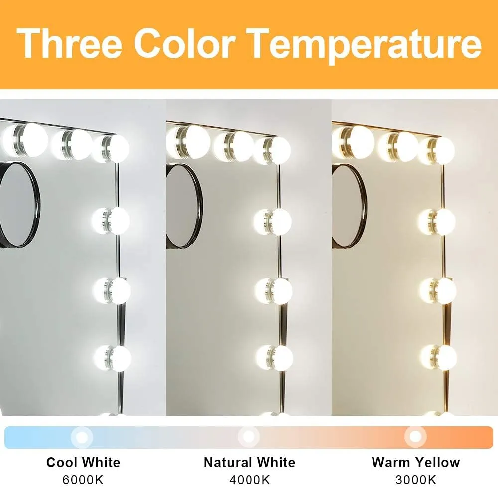 Depuley Makeup Vanity Mirror Lights, Hollywood Plug in Lighted Mirror with 12 Dimmable LED Lights, 3 Color Modes Light-up Mirror with 360°Rotation, Smart Touch Control, 10X Magnification(Black)