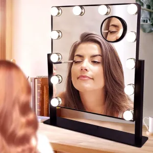 Depuley Makeup Vanity Mirror Lights, Hollywood Plug in Lighted Mirror with 12 Dimmable LED Lights, 3 Color Modes Light-up Mirror with 360°Rotation, Smart Touch Control, 10X Magnification(Black)