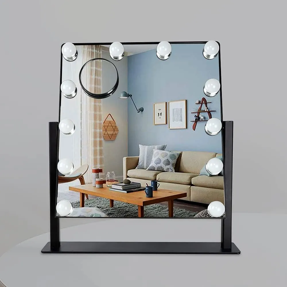 Depuley Makeup Vanity Mirror Lights, Hollywood Plug in Lighted Mirror with 12 Dimmable LED Lights, 3 Color Modes Light-up Mirror with 360°Rotation, Smart Touch Control, 10X Magnification(Black)