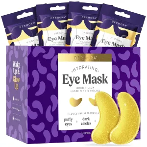 DERMORA Golden Glow Under Eye Patches (50 Pairs Eye Gels) - Rejuvenating Treatment for Dark Circles, Puffy Eyes, Refreshing, Revitalizing, Travel, Wrinkles