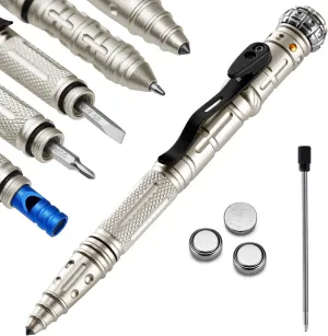 DISPATCH Military Tactical Pen - 8 in 1 Professional Self Defense Pen with Flashlight - Multitool EDC Pen for Men & Women, Tactiacl Gear & Gifts   Glass Breaker   2 Ink Refills   6 Batteries.