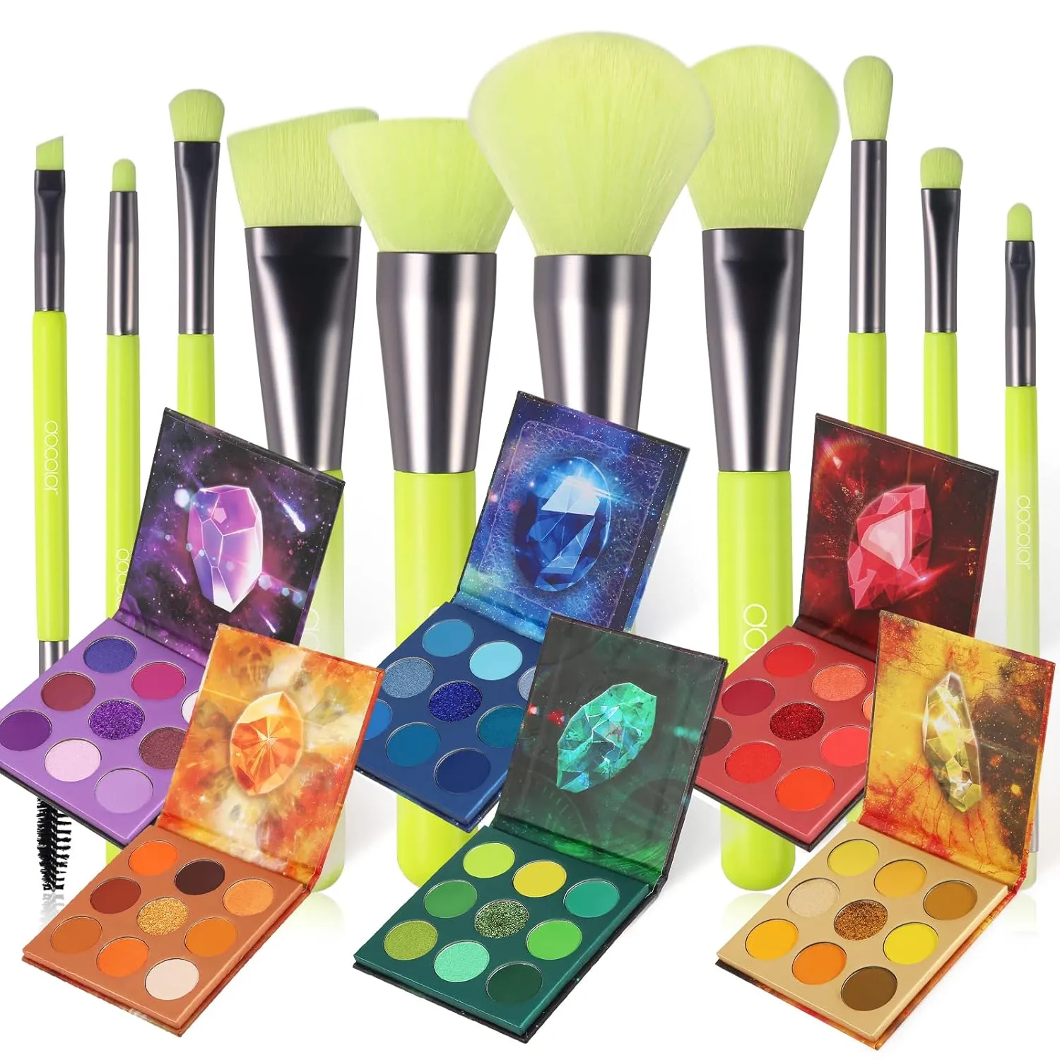 docolor 54Colors Gemstone Eeyshadow Palette  10Piece Neon Green Makeup Brushes Set Ultra Pigmented Matte Shimmer Metallic Natural Blendable Cream Powder Long Lasting Waterproof Make Up Eye Shadow
