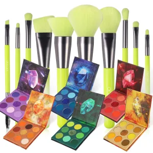 docolor 54Colors Gemstone Eeyshadow Palette  10Piece Neon Green Makeup Brushes Set Ultra Pigmented Matte Shimmer Metallic Natural Blendable Cream Powder Long Lasting Waterproof Make Up Eye Shadow