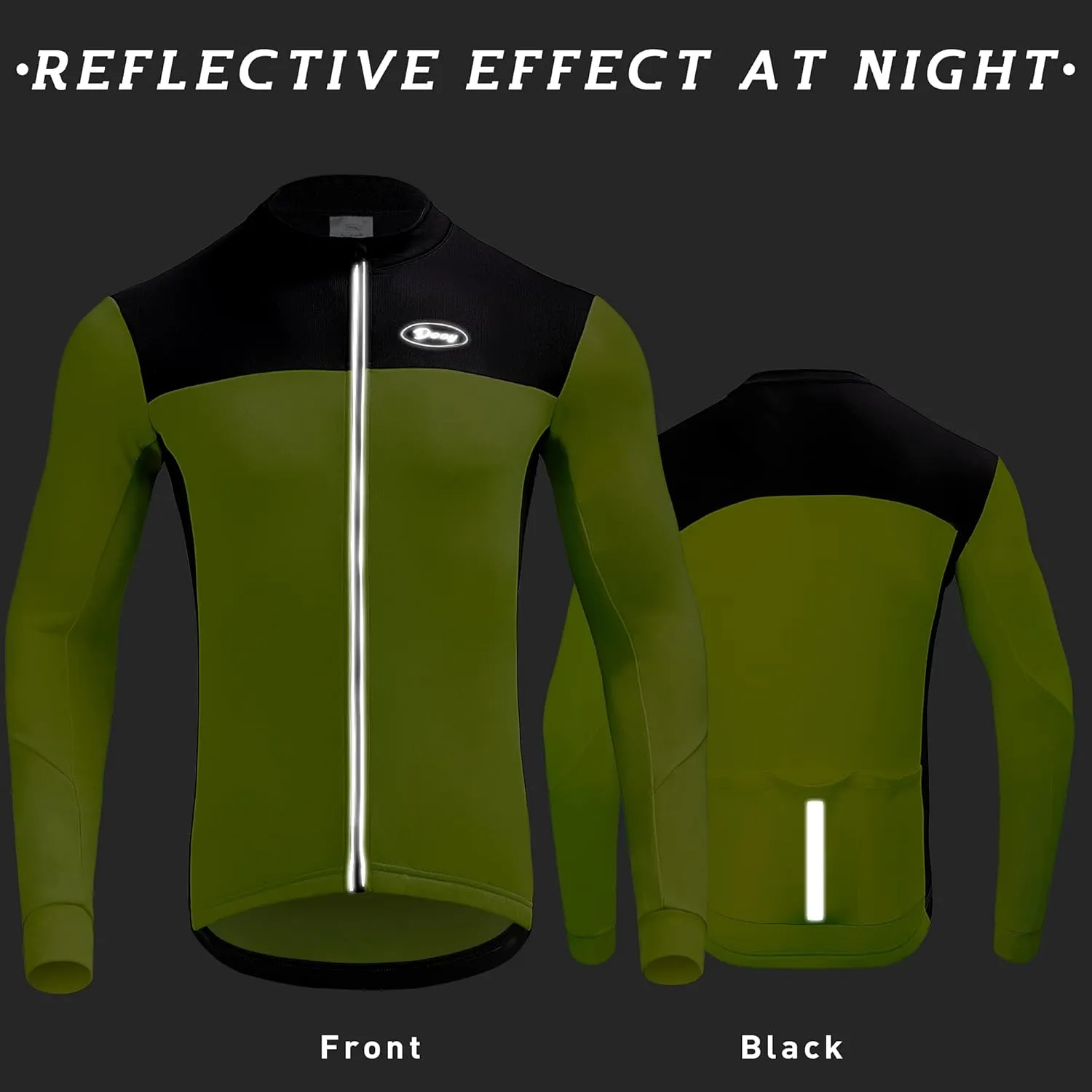 Dooy Men's Cycling Bike Jersey Thermal Biking Shirt Long Sleeve Bicycle Shirts with Full Zipper and Rear Pockets
