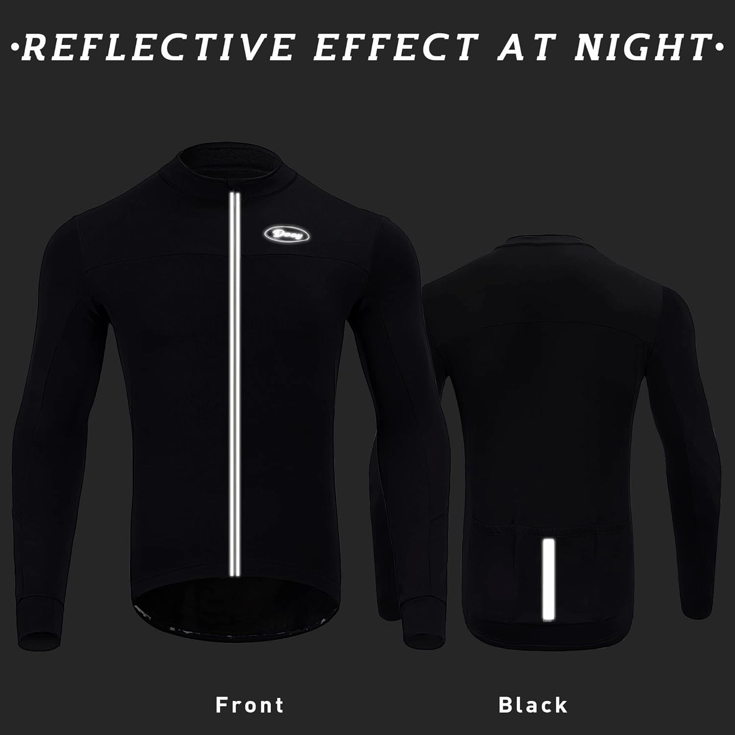 Dooy Men's Cycling Bike Jersey Thermal Biking Shirt Long Sleeve Bicycle Shirts with Full Zipper and Rear Pockets