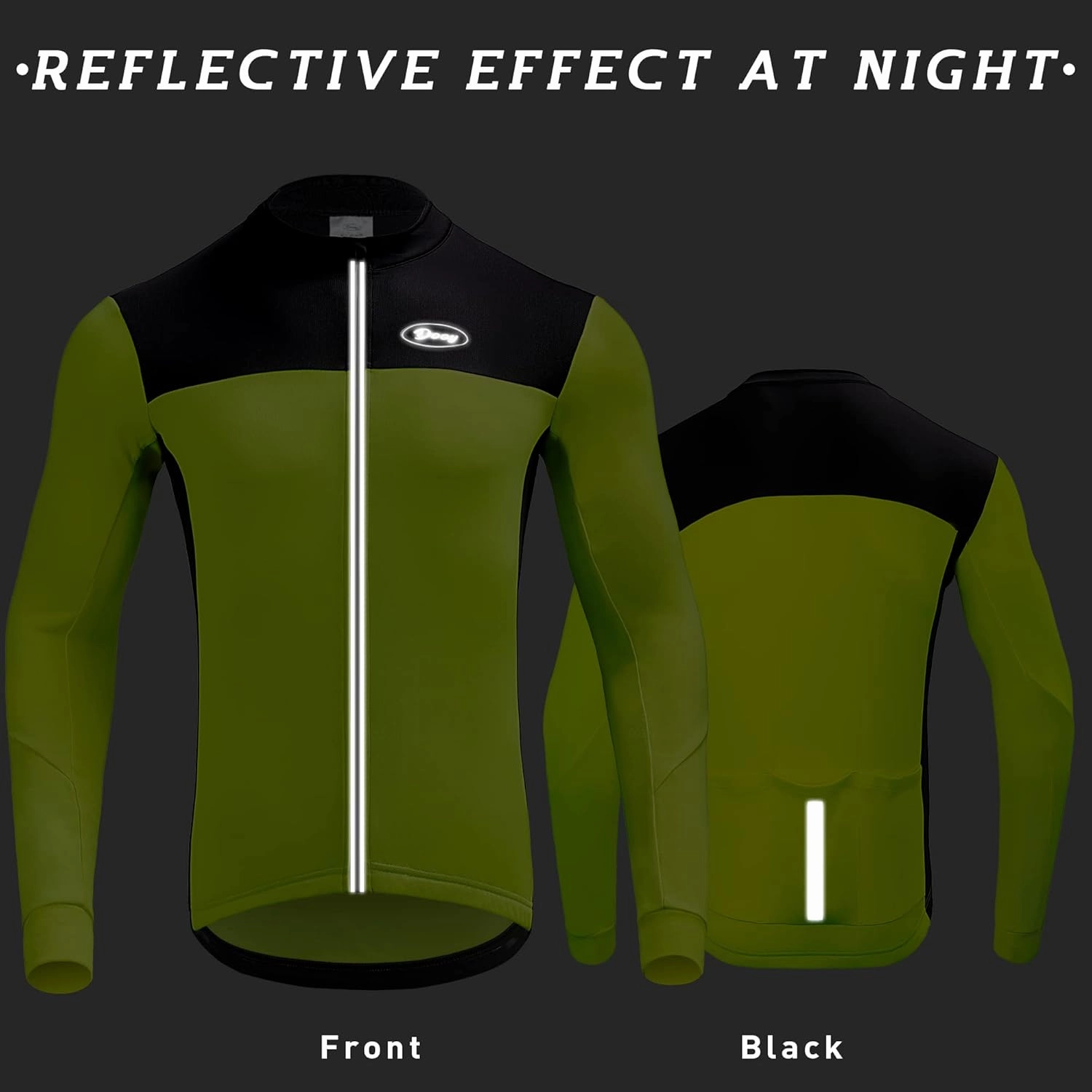 Dooy Men's Cycling Bike Jersey Thermal Biking Shirt Long Sleeve Bicycle Shirts with Full Zipper and Rear Pockets