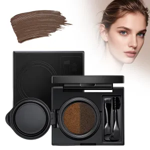 Double Color Mist Air Cushion Eyebrow Cream, 2025 New Eyebrow Eyeliner Cream with Stamp Eyeliner Wing Tool, 2 In 1 Waterproof Brow Powder Eyeliner Cream with Double Ended Brush (Brown)