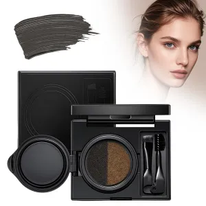 Double Color Mist Air Cushion Eyebrow Cream, 2025 New Eyebrow Eyeliner Cream with Stamp Eyeliner Wing Tool, 2 In 1 Waterproof Brow Powder Eyeliner Cream with Double Ended Brush (Grey)