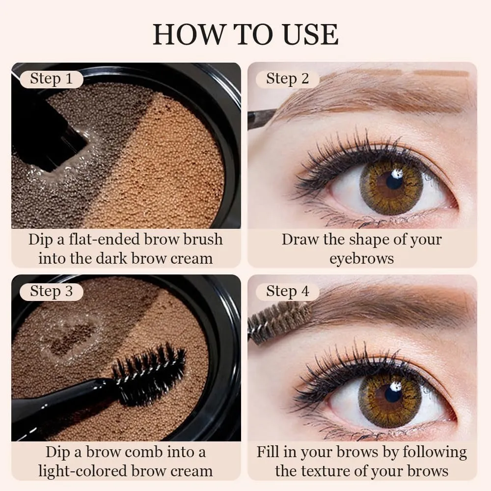 Double Color Mist Air Cushion Eyebrow Cream, 2025 New Eyebrow Eyeliner Cream with Stamp Eyeliner Wing Tool, 2 In 1 Waterproof Brow Powder Eyeliner Cream with Double Ended Brush (Grey)