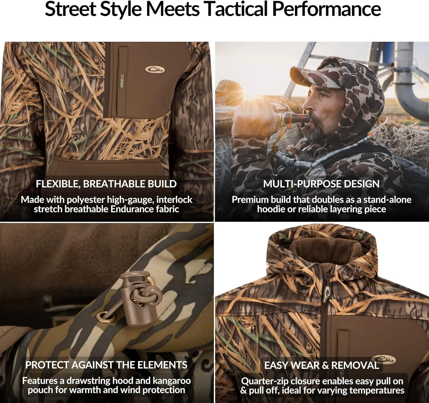 Drake Waterfowl Men's MST Endurance Hunting Warm Quarter-Zip Fleece Lined Hoodie w/Kangaroo Pouch & Magnattach Chest Pocket