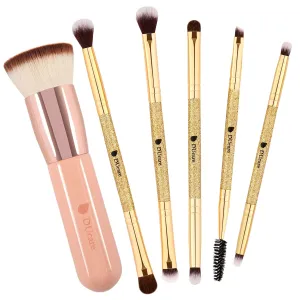 DUcare Flat Top Kabuki Foundation Brush   5Pcs Eyeshadow Brush Set Duo End Eye Makeup Brushes Golden Glitter