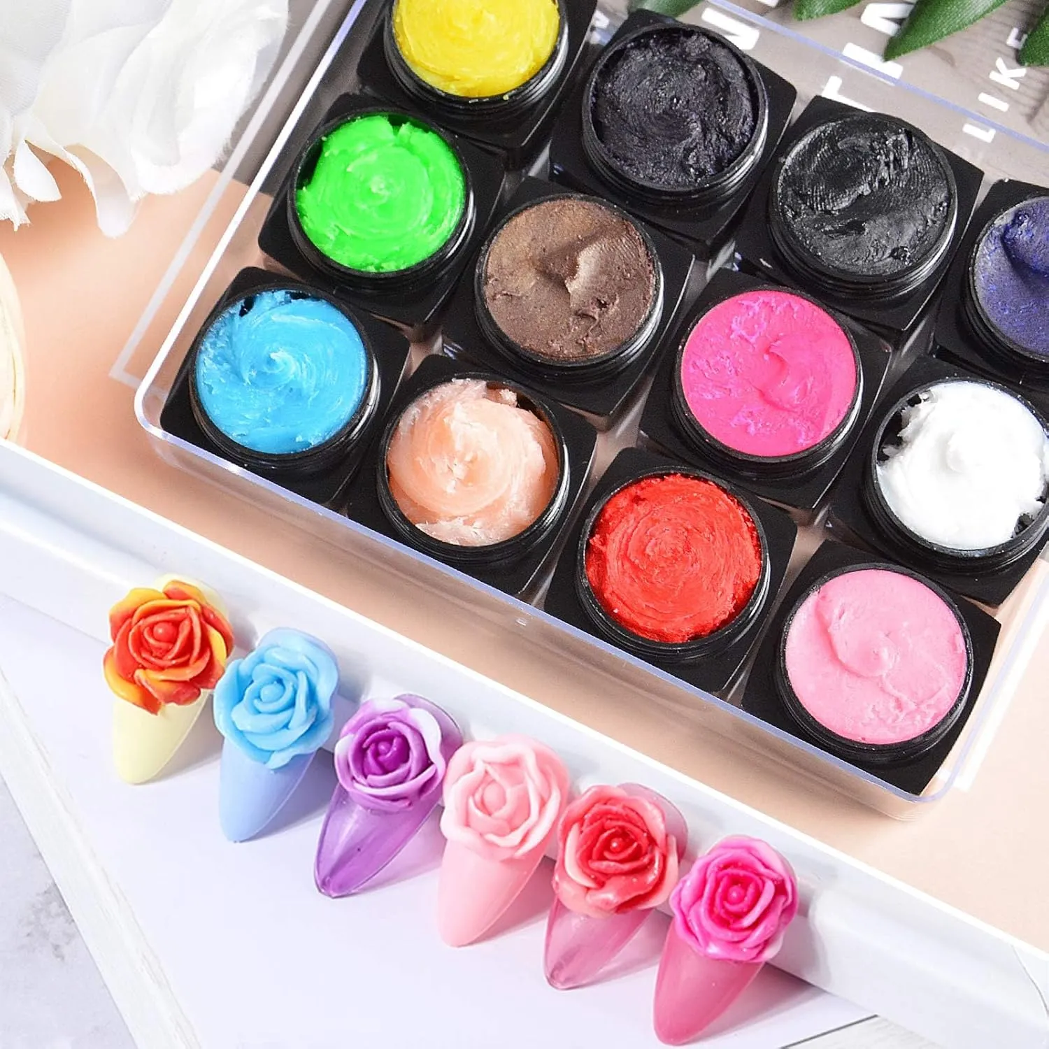 EBANKU 12 Colors Sculpture Painting Nail Gel Set, 3D Nail Carved Gel Sculpture Creative DIY Decoration Painting Glue with Tools, Silicone Pen, Cuticle Pusher and Carving Brush