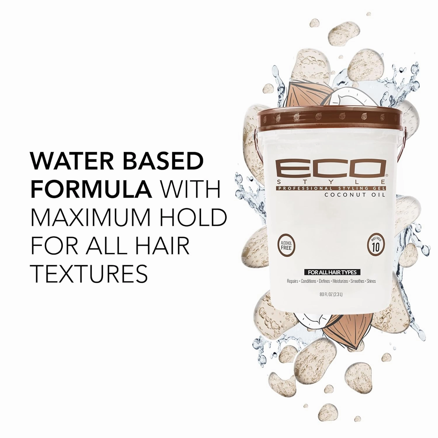 Eco Style Coconut Oil Styling Gel - Adds Luster and Moisturizes Hair - Weightless Styling and Superior Hold - Prevents Breakage and Split Ends - Promotes Scalp Health - Ideal for all Hair - 80 oz