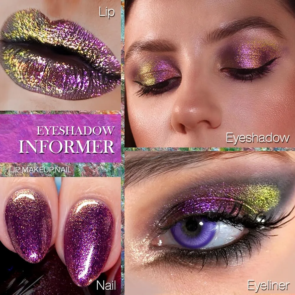 ecofavor Chameleon Eyeshadow Palette - Gold & Purple Dual-Pigment Pressed Powder with Multichrome Effect | Metallic Finish, High Pigment, Color-Shifting for Bold Glam Looks, Shimmering Eyeshadow #21