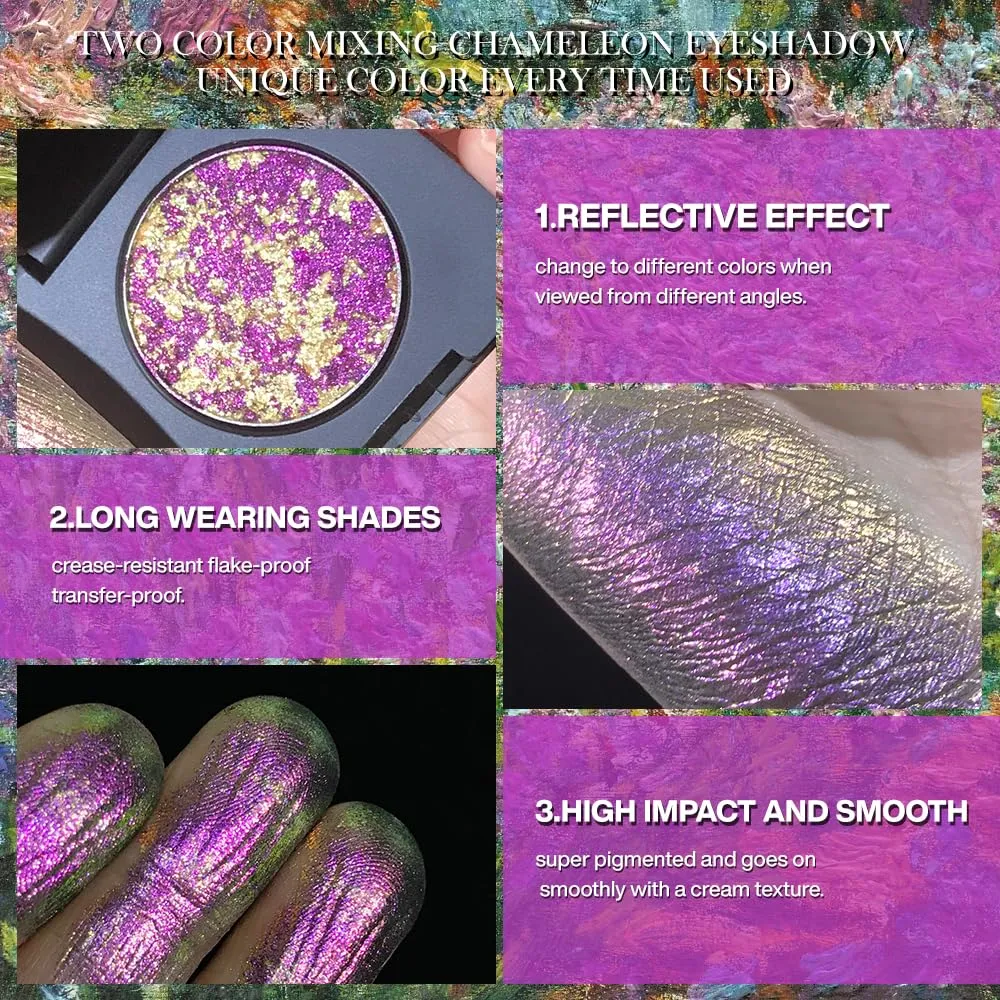 ecofavor Chameleon Eyeshadow Palette - Gold & Purple Dual-Pigment Pressed Powder with Multichrome Effect | Metallic Finish, High Pigment, Color-Shifting for Bold Glam Looks, Shimmering Eyeshadow #21