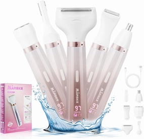 Electric Razors Shavers for Women, Bikini Trimmer 5 in 1 Lady Electric Shaver Razor Wet/Dry Face Razors for Face Nose Eyebrow Arms Armpit Legs Pubic Hair Area Painless Facial Hair Removal for Women