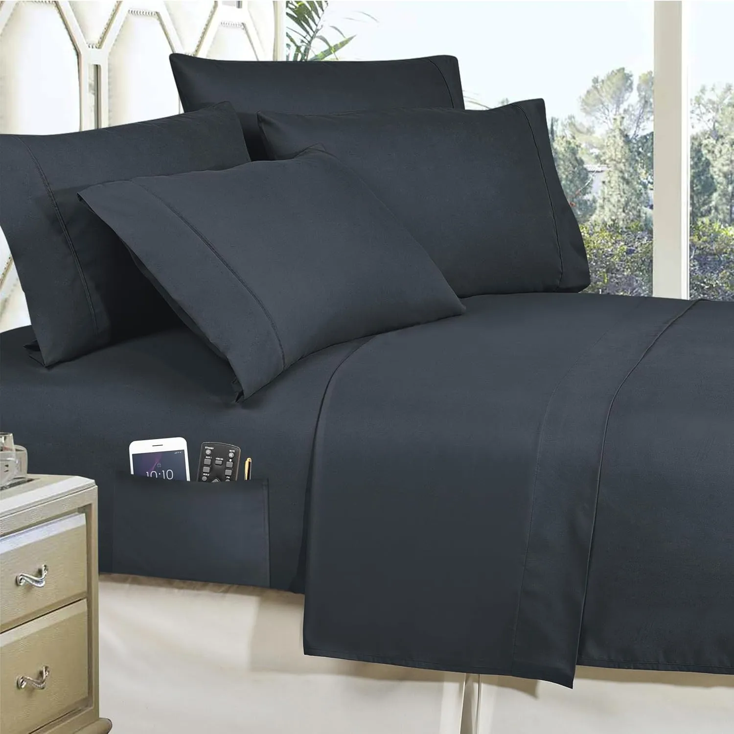 Elegant Comfort 8- Piece Lodge Plaid Reversible Comforter Set Bed-in-a-Bag Set - Silky Soft Complete Set Includes Bed Sheet Set with Double Sided Storage Pockets, Full/Queen, Gray
