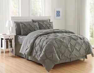 Elegant Comfort Luxury Softest, Coziest 8-Piece Bed-in-a-Bag Comforter Set - Silky Soft Complete Set Includes Bed Sheet Set with Double Sided Storage Pockets, Full/Queen, Gray