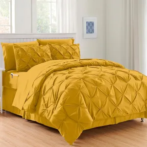 Elegant Comfort Luxury Softest, Coziest 8-Piece Bed-in-a-Bag Comforter Set - Silky Soft Complete Set Includes Bed Sheet Set with Double Sided Storage Pockets, Full/Queen, Mustard