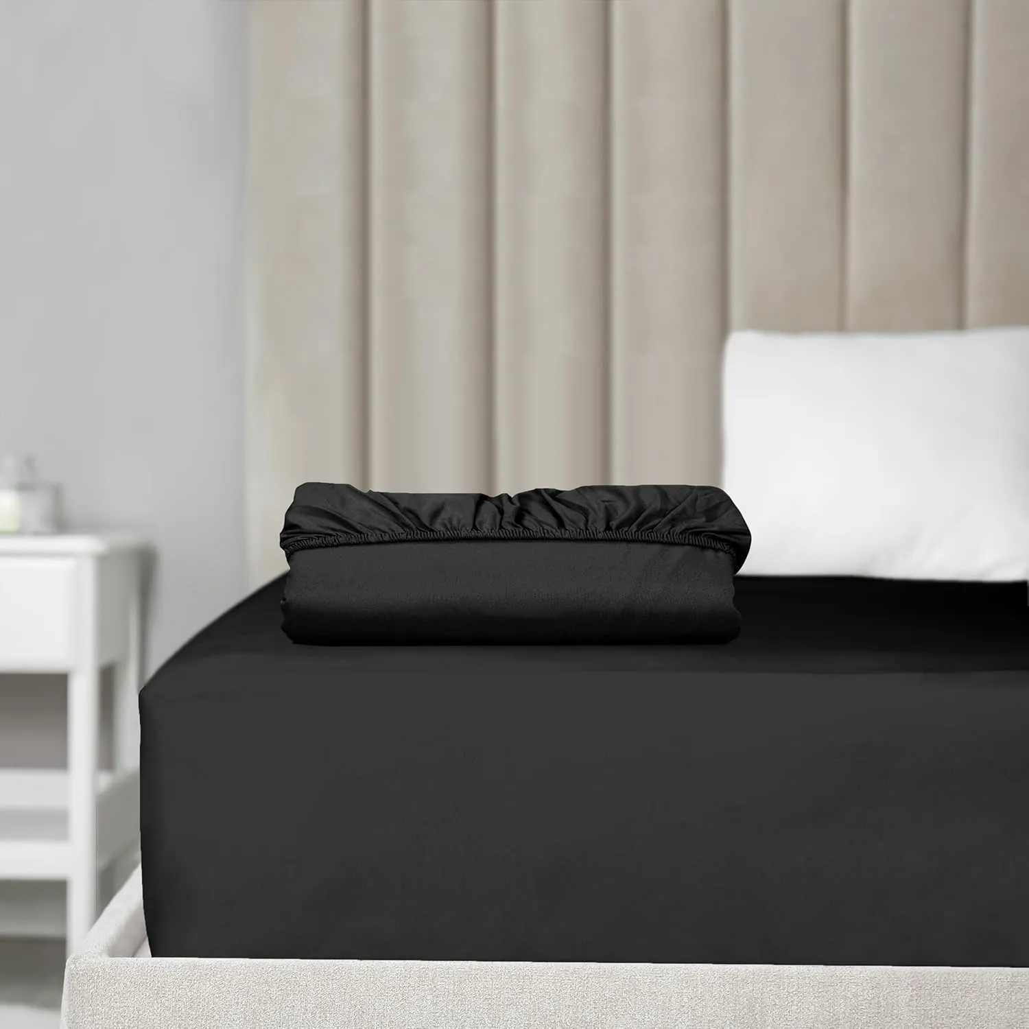 Elegant Comfort Super Soft 1-Piece Single Extra Deep Pocket 1500 Premium Hotel Quality Microfiber Fitted Sheet for High Mattress up to 21" inch with Double Sided Smart Pockets, King, Black
