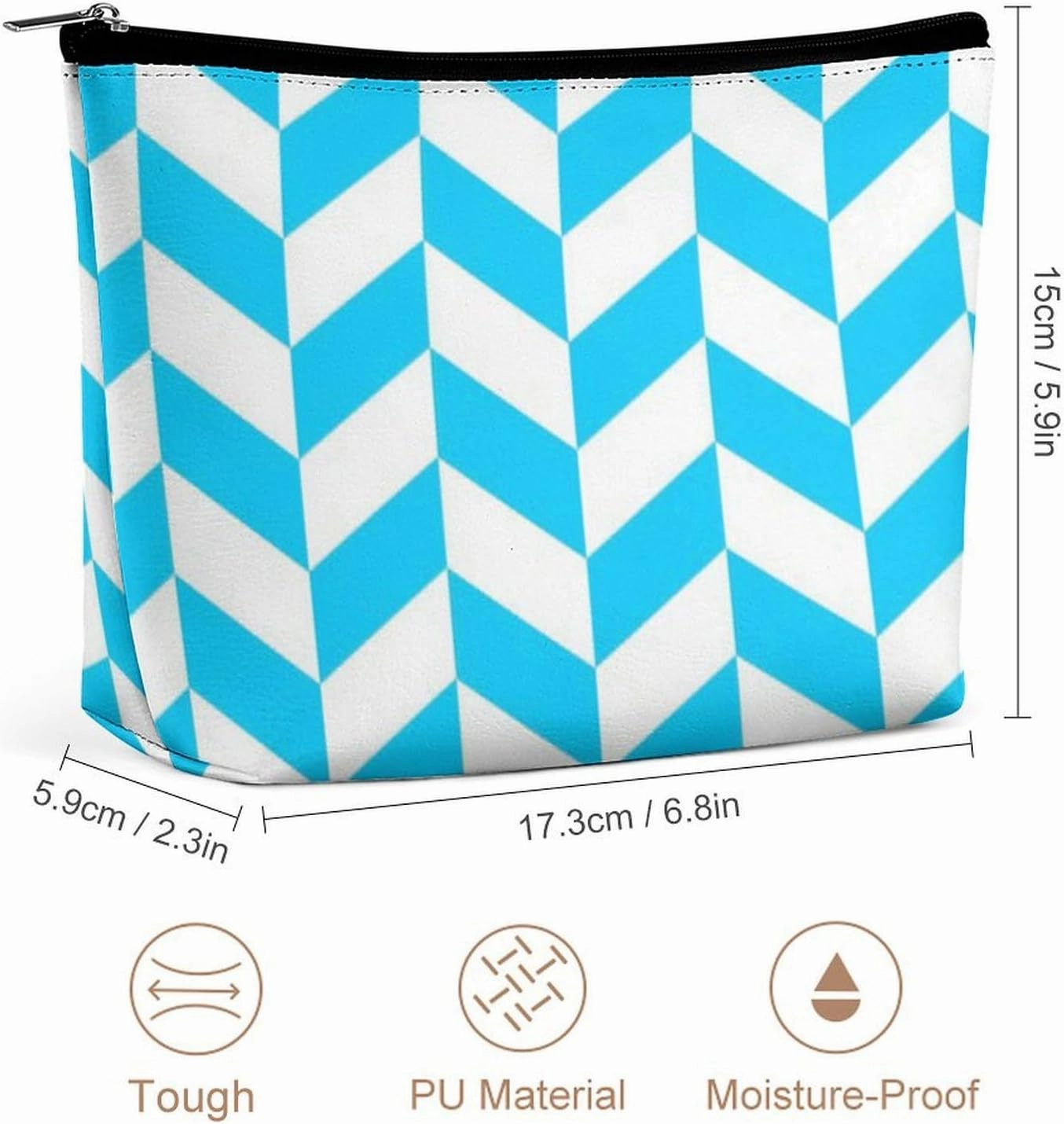 Elegant Makeup Bag, Chevron Pattern Design Aqua and White Cosmetic Bag Large Capacity Pouch Portable Organizer for Men & Women