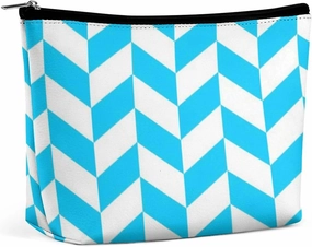 Elegant Makeup Bag, Chevron Pattern Design Aqua and White Cosmetic Bag Large Capacity Pouch Portable Organizer for Men & Women
