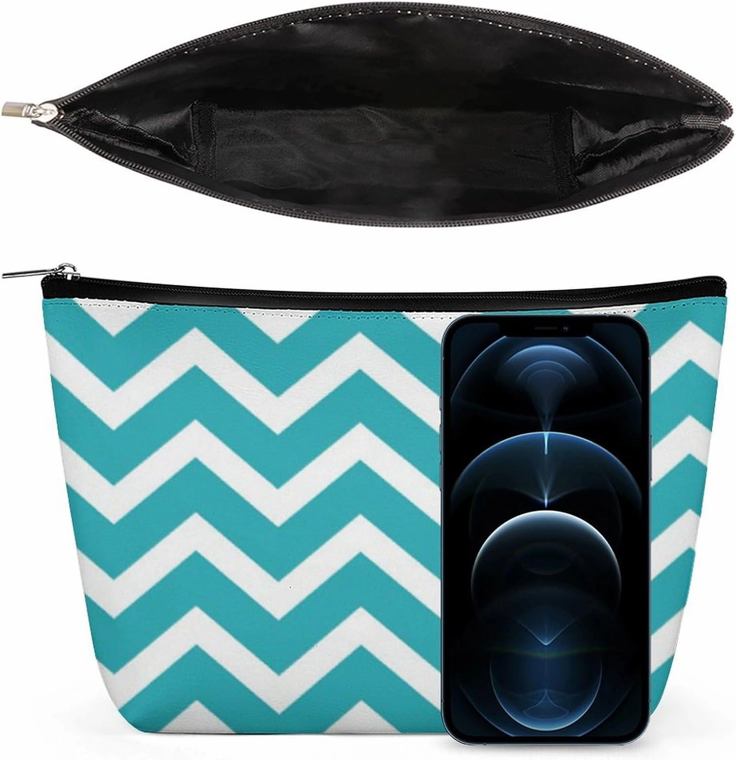 Elegant Makeup Bag, Chevron Stripes Pattern Cosmetic Bag Large Capacity Pouch Portable Organizer for Men & Women