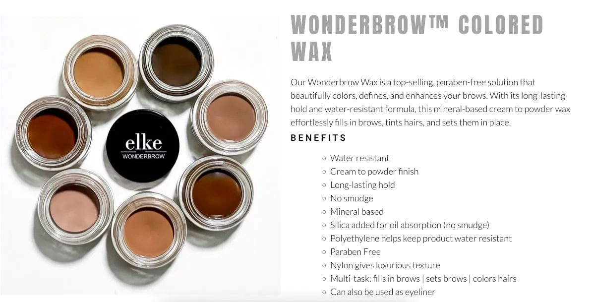 elke WONDERBROW COLORED BROW WAX paraben free colors, defines long lasting hold, water resistant mineral based cream to powder wax (Cindy)