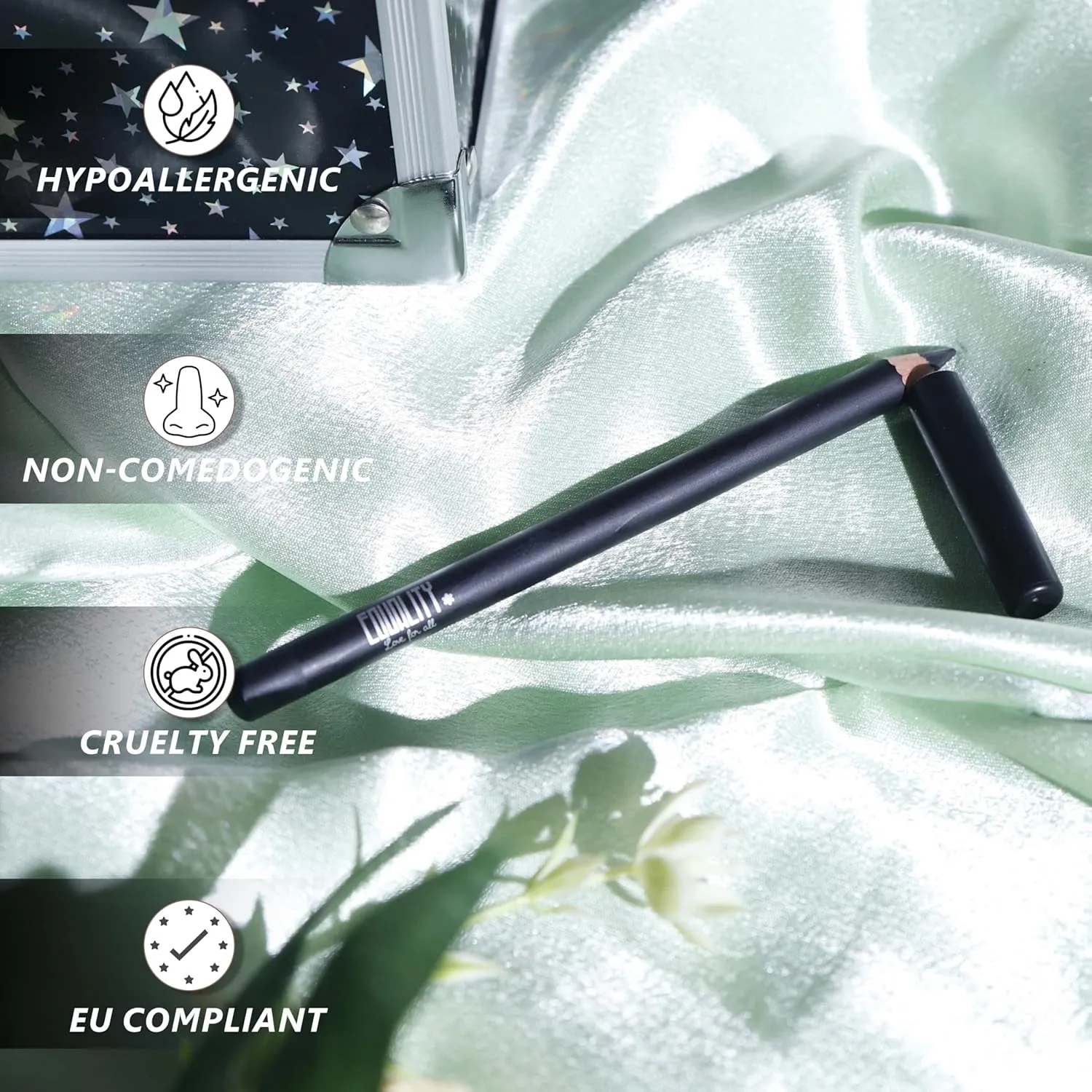 EQUALITY Color Eye Pencil - Eyeliner Pencil, Rich Hyper-Pigmented Color, 12 hour wear, Water resistant, Shine control, Cruelty-free - Pure Black