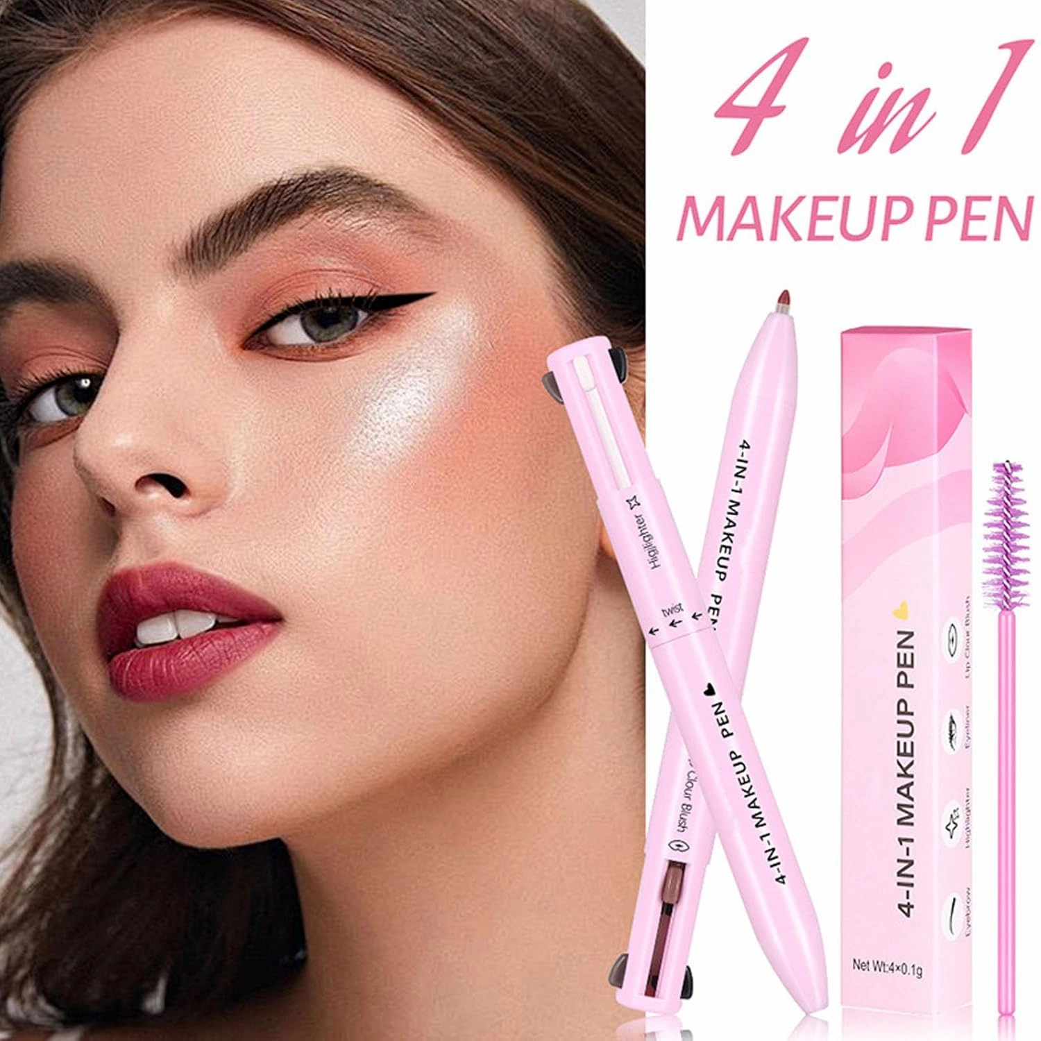 Eternaljoymart Eyebrow Pen, 4 in 1 Makeup Pen, Eyeliner, Brow Liner, Lip Liner & Eyebrow Pencil, Waterproof Highlighter Long-Lasting, Multifunction Face Beauty Pencil for Woman (01#)