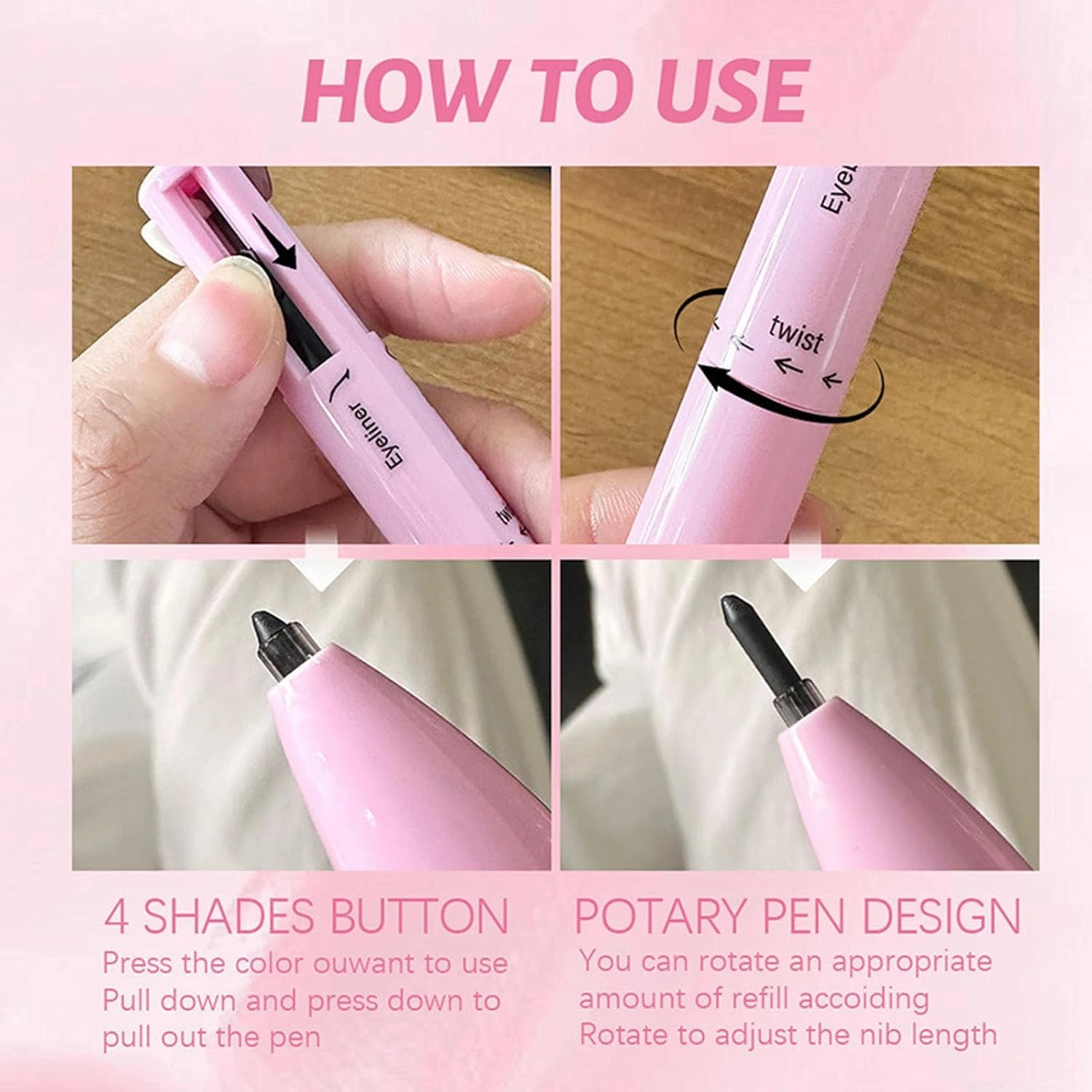 Eternaljoymart Eyebrow Pen,4 in 1 Makeup Waterproof Natural Beauty Pencil,Multifunction Face Beauty Pencil Comes with Eyeliner, Lip Liner, Highlighter Makeup & Eyebrow Pencils (#01 #02)